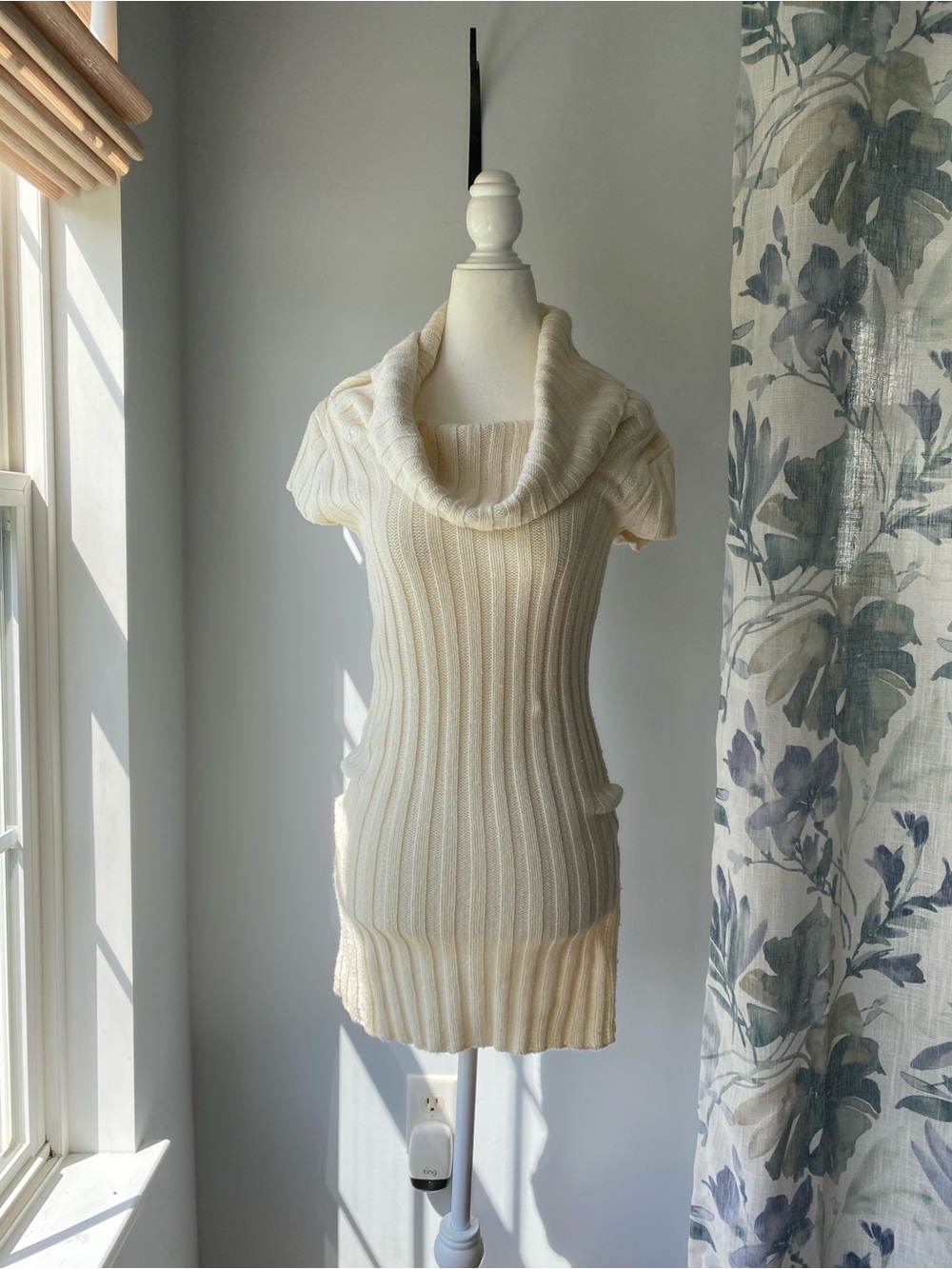 Y2K Cream Cowl Neck Cable Knit Sweater Dress Sz XS